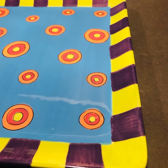 All U Can Handle Hand Painted Ceramic Tray “ Dancing Dots Turquoise 11”-11” - Picture 11 of 11